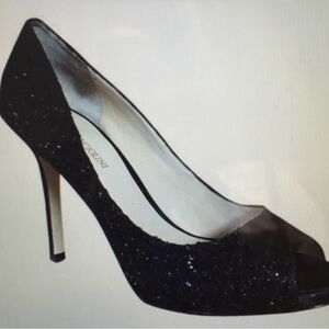 Black sparkly peep toe pumps